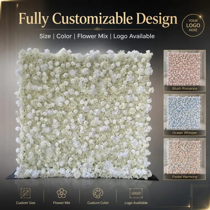 White Silk Artificial Flower Wall – 8x8ft Roll Up Backdrop