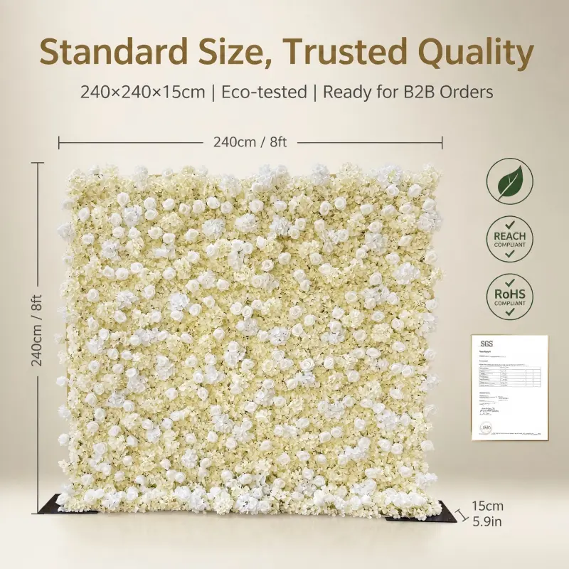 White Silk Artificial Flower Wall – 8x8ft Roll Up Backdrop