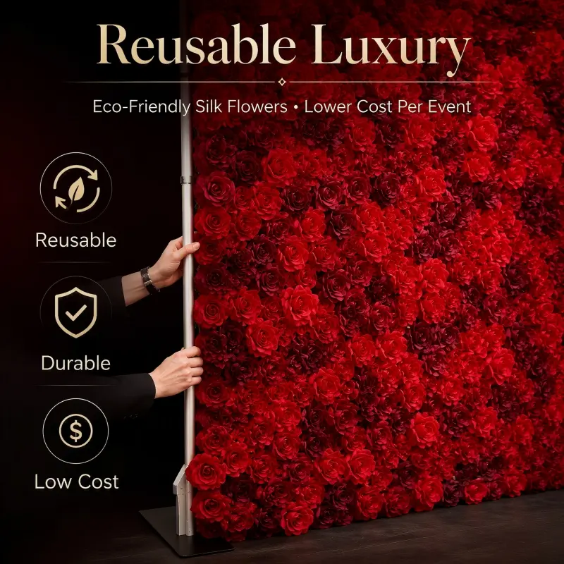 Dense Red Rose Flower Wall – Handmade Wedding Backdrop Wall