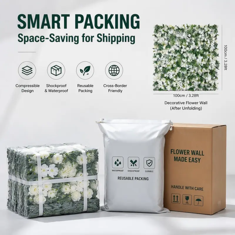 White Green Flower Wall Panel – Artificial Greenery Wall Backdrop