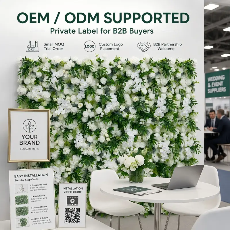 White Green Flower Wall Panel – Artificial Greenery Wall Backdrop