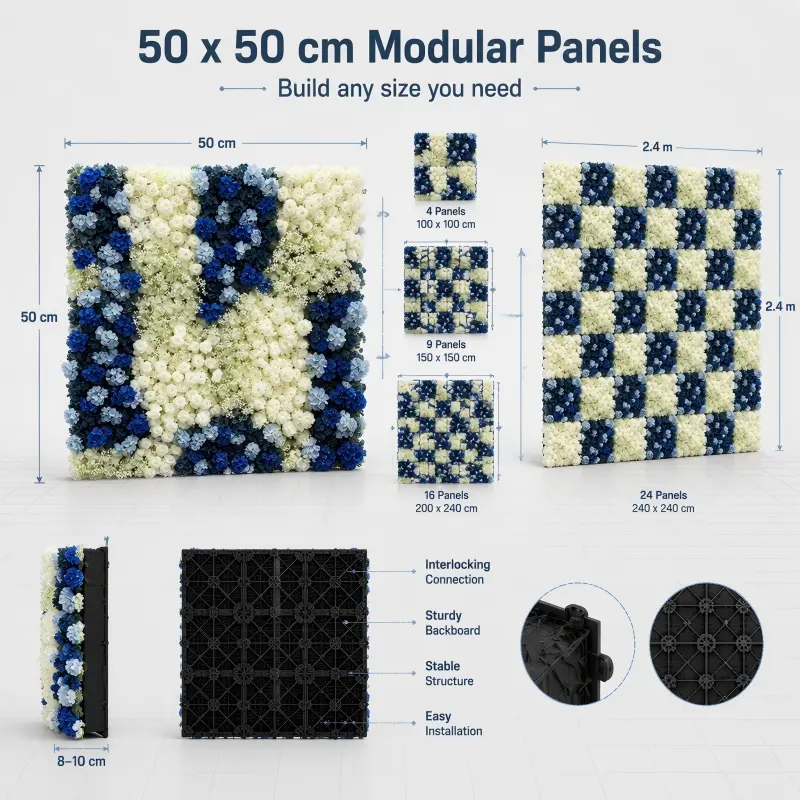 Blue White Gradient Flower Wall Panel – Artistic Floral Backdrop