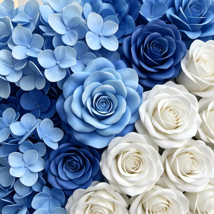 blue hydrangea white rose gradient close up texture detail