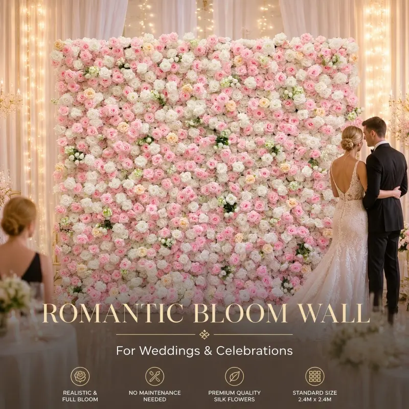 Pink White Gradient Flower Wall – Romantic Rose Wedding Backdrop