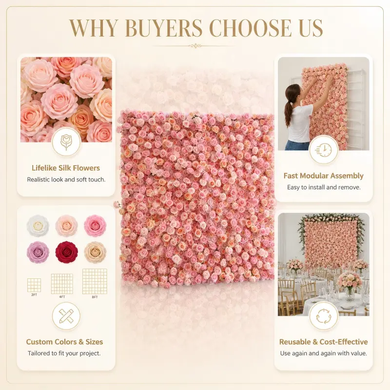 Pink Mixed Rose Flower Wall Panel – Wedding Party Decoration Wall