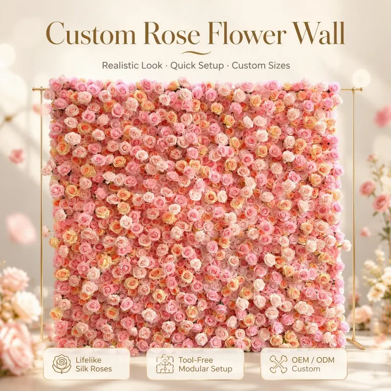 Pink Mixed Rose Flower Wall Panel – Wedding Party Decoration Wall