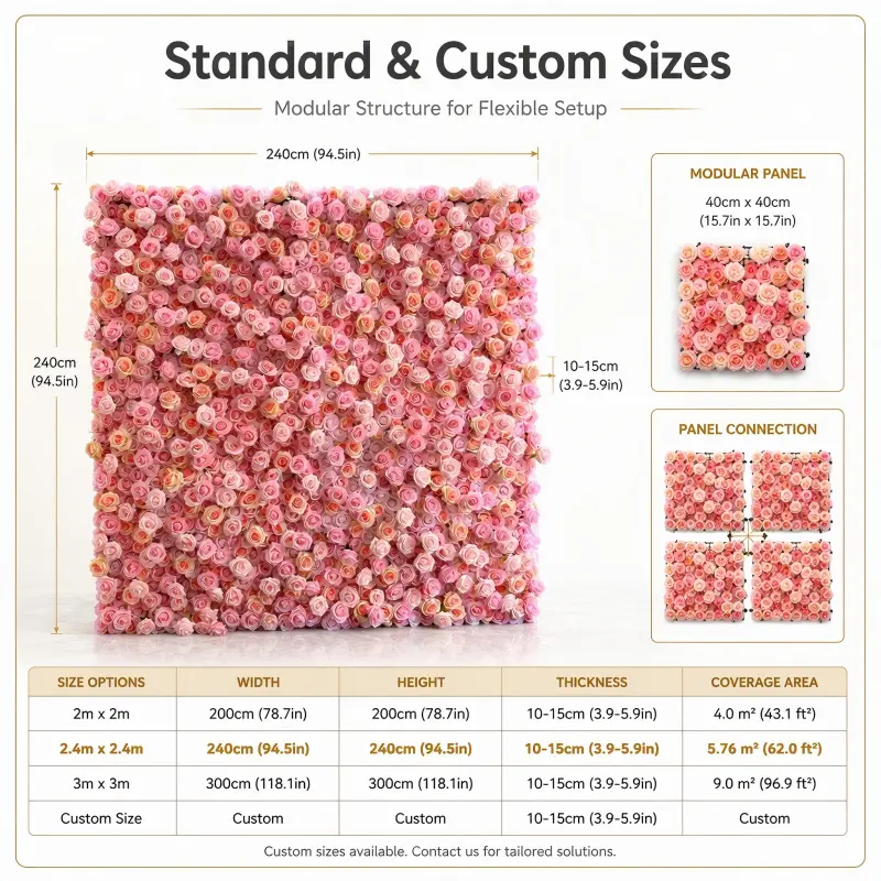 Pink Mixed Rose Flower Wall Panel – Wedding Party Decoration Wall