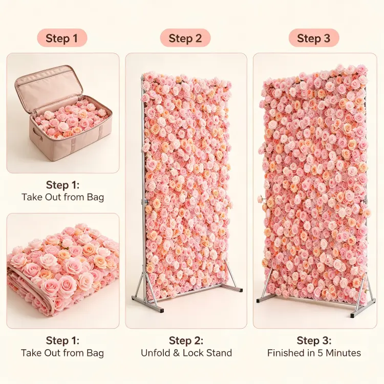 roll up flower wall 4 step setup guide hang on backdrop stand