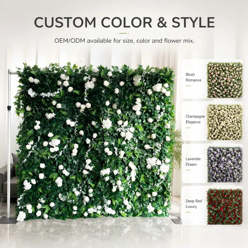 White Greenery Flower Wall Backdrop 8x8ft – Zipper Roll Up Design