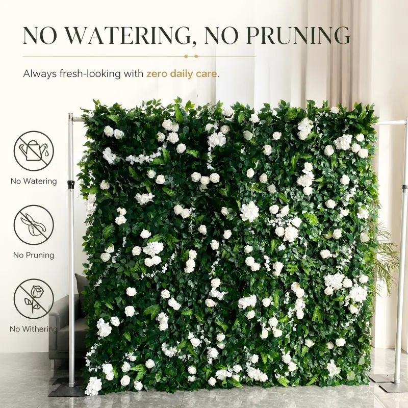 White Greenery Flower Wall Backdrop 8x8ft – Zipper Roll Up Design