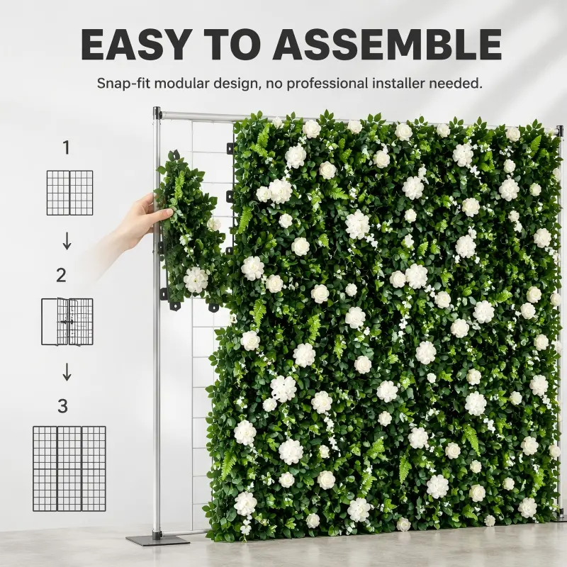 White Greenery Flower Wall Backdrop 8x8ft – Zipper Roll Up Design