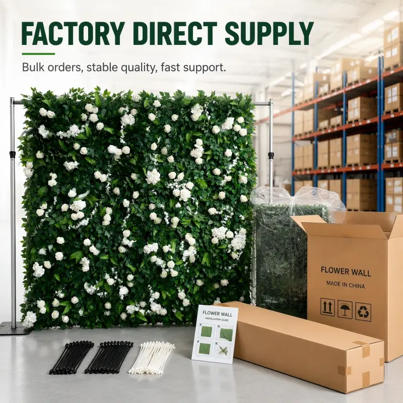 White Greenery Flower Wall Backdrop 8x8ft – Zipper Roll Up Design