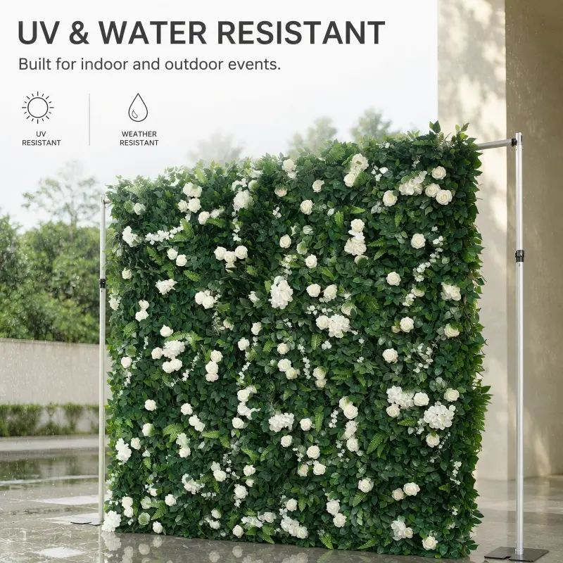 White Greenery Flower Wall Backdrop 8x8ft – Zipper Roll Up Design