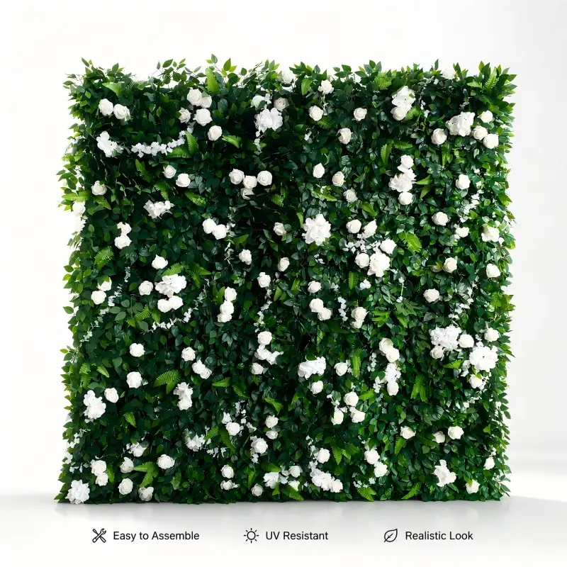 White Greenery Flower Wall Backdrop 8x8ft – Zipper Roll Up Design