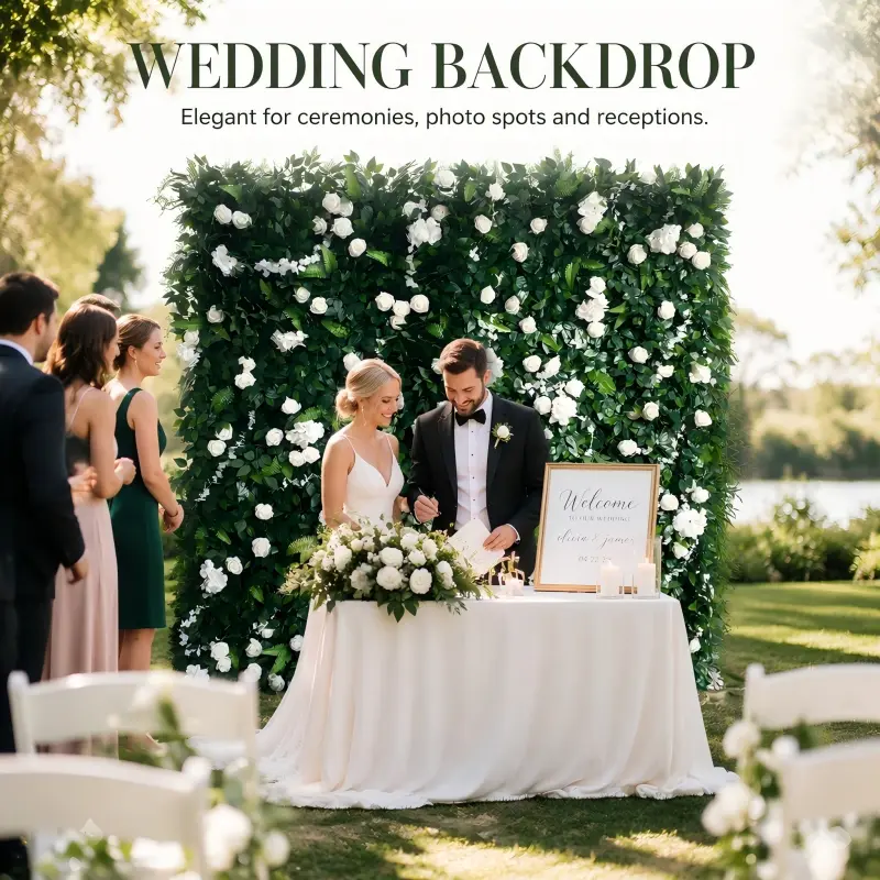 White Greenery Flower Wall Backdrop 8x8ft – Zipper Roll Up Design