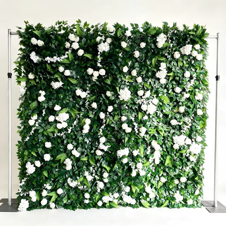white greenery flower wall front view full display