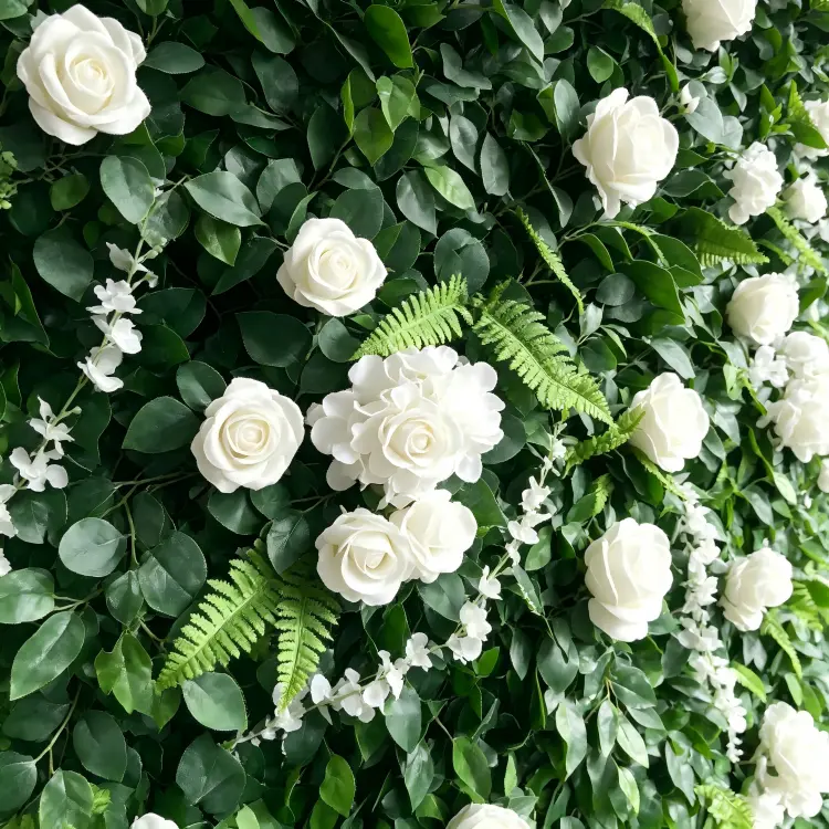 eucalyptus fern greenery white rose hydrangea close up texture detail