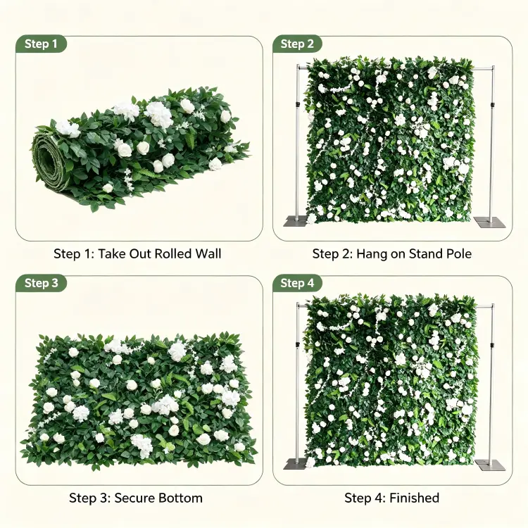 roll up flower wall 4 step setup guide hang on backdrop stand