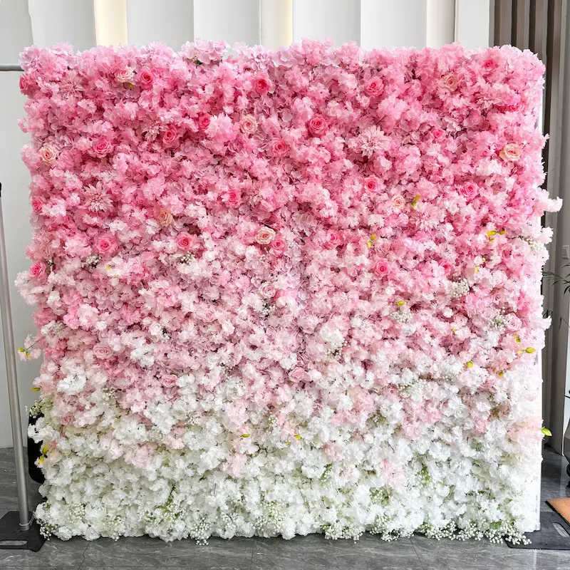 pink white gradient flower wall backdrop
