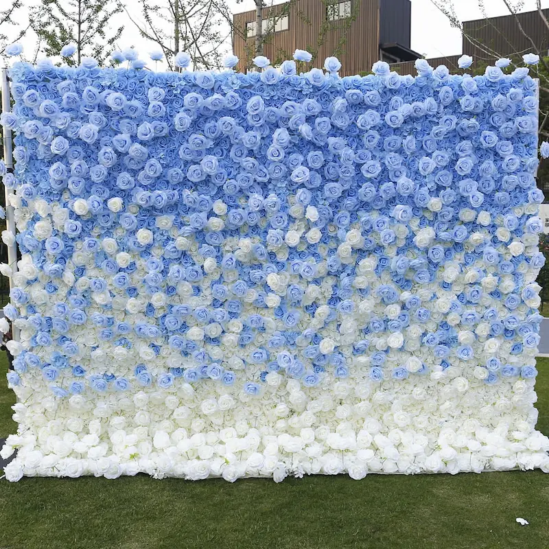 blue white gradient flower wall backdrop