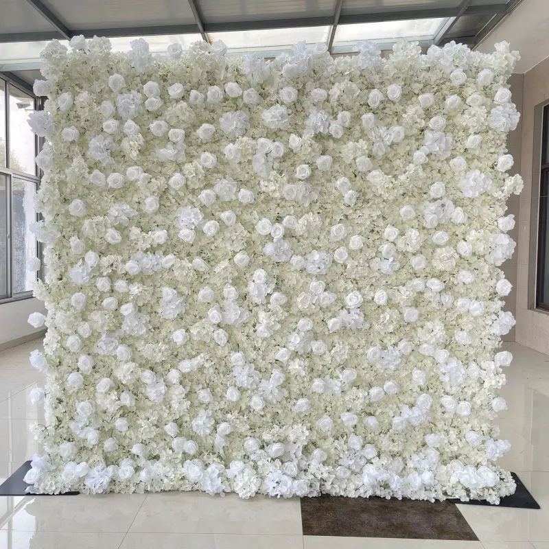 White Silk Artificial Flower Wall – 8x8ft Roll Up Backdrop