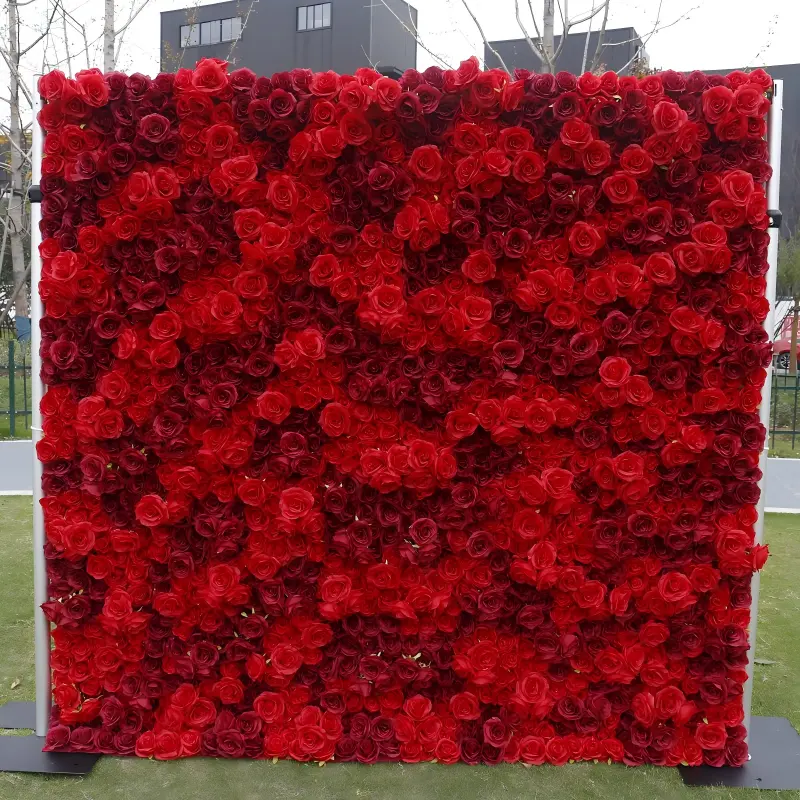 Dense Red Rose Flower Wall – Handmade Wedding Backdrop Wall