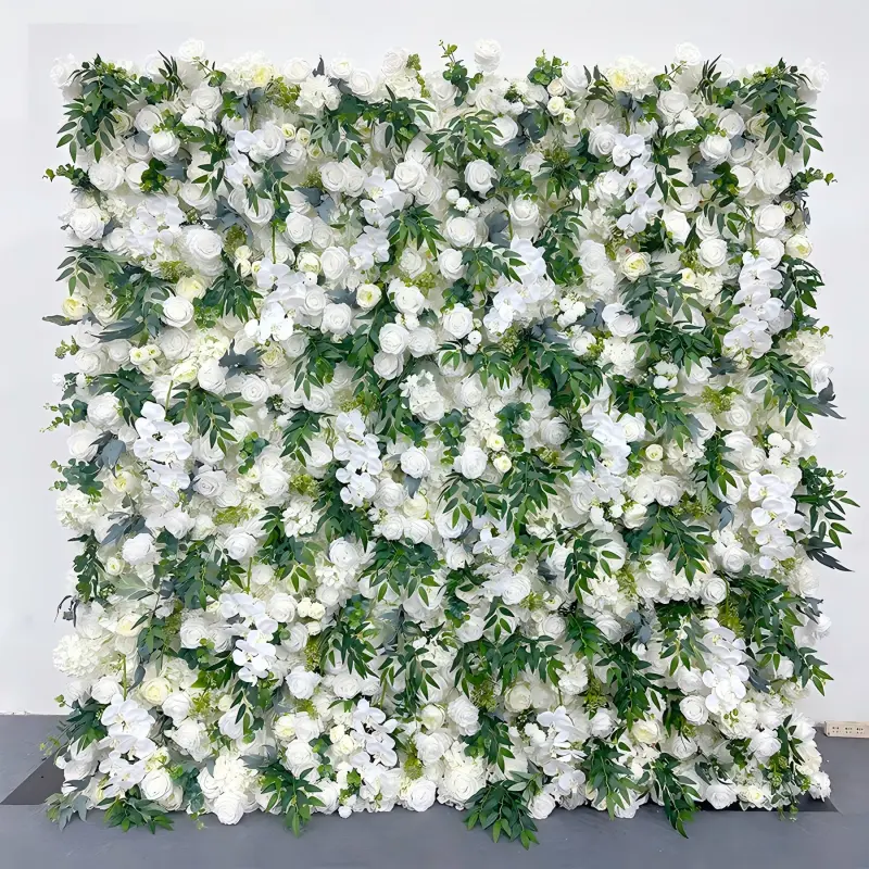 White Green Flower Wall Panel – Artificial Greenery Wall Backdrop