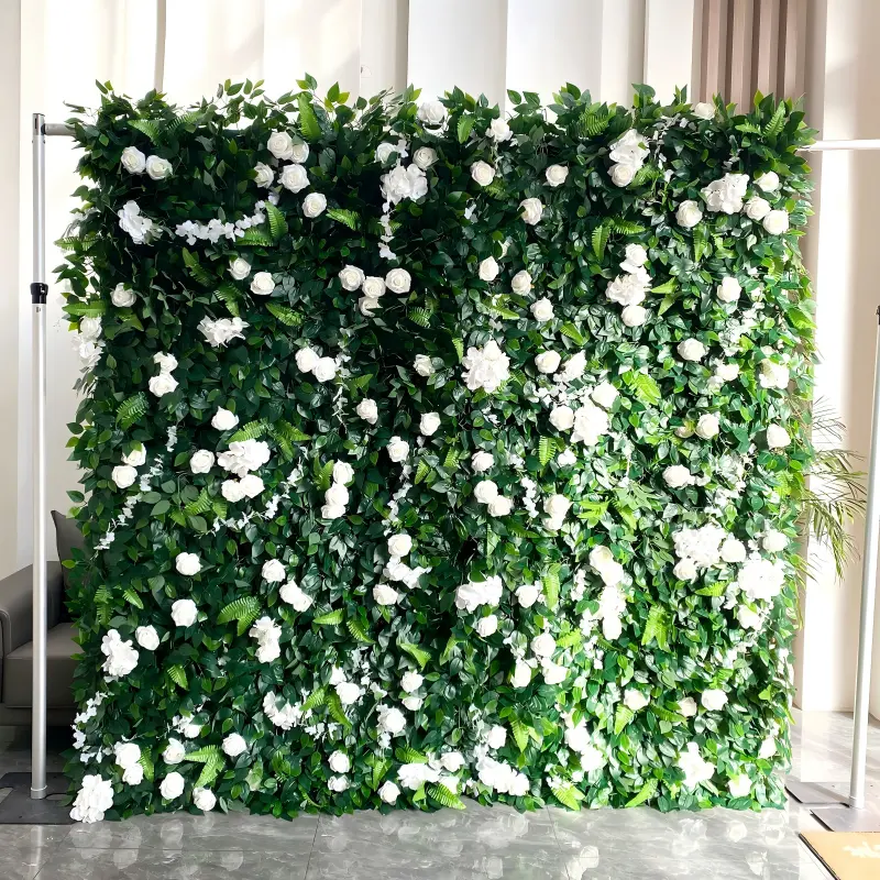 White Greenery Flower Wall Backdrop 8x8ft – Zipper Roll Up Design