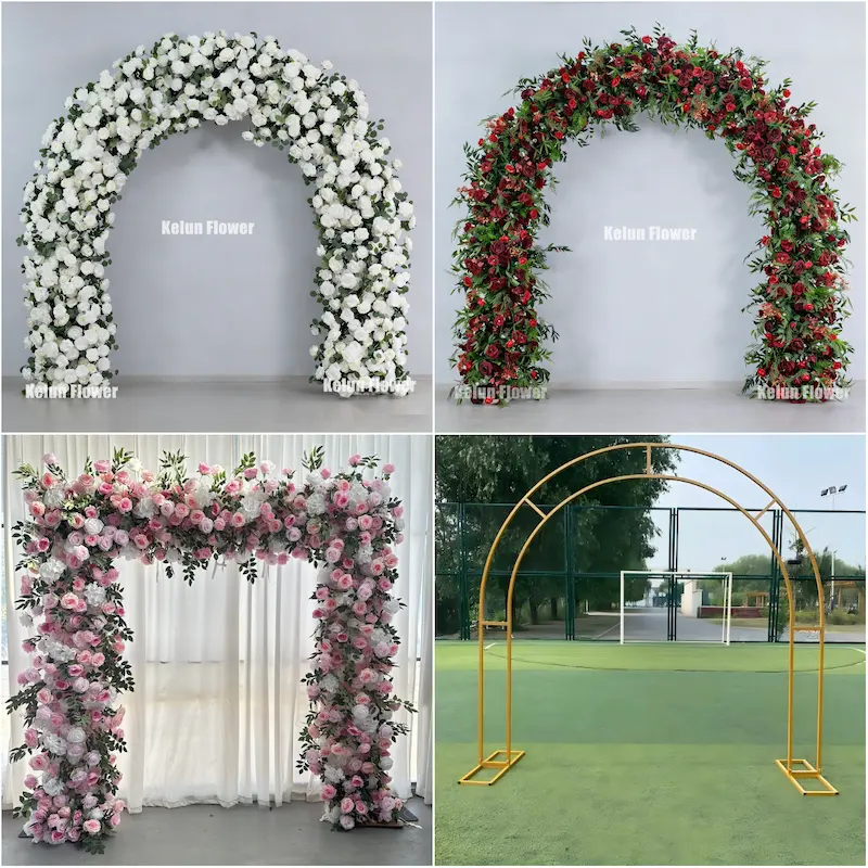 Pink Rose Flower Arch – Premium Gradient Floral Arch with Metal Stand for Wedding Ceremony
