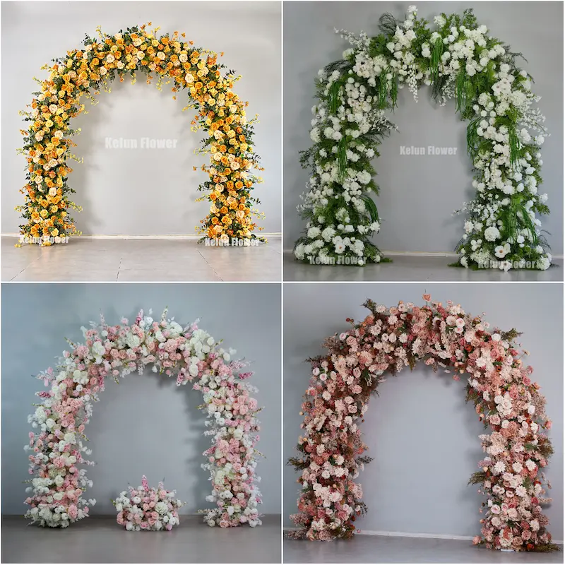 Pink Rose Flower Arch – Premium Gradient Floral Arch with Metal Stand for Wedding Ceremony