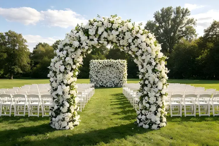 white-green-flower-arch-with-matching-flower-wall