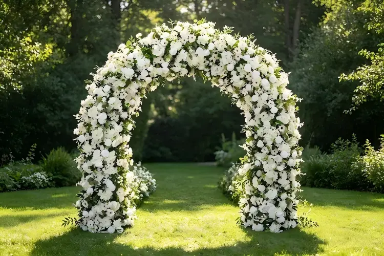 white-green-natural-flower-arch-outdoor-garden-wedding