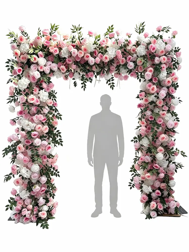 pink-white-flower-arch-size-scale-human-reference