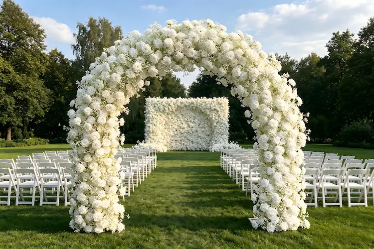 white-luxury-flower-arch-with-matching-wall-full-set