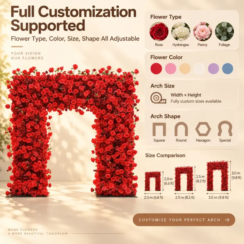 Red Flower Arch – 8ft Red Rose Wedding Arch