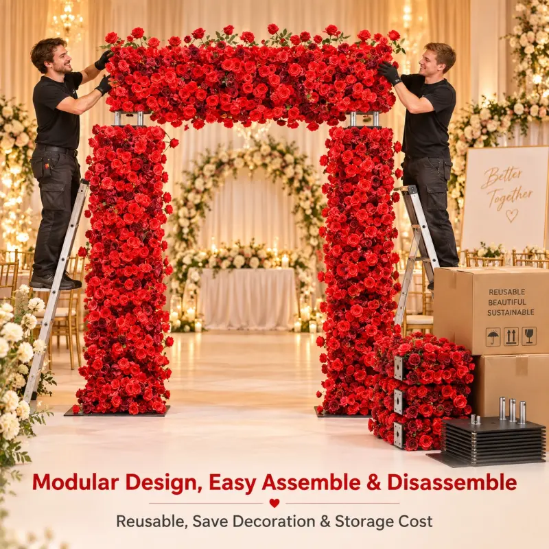Red Flower Arch – 8ft Red Rose Wedding Arch