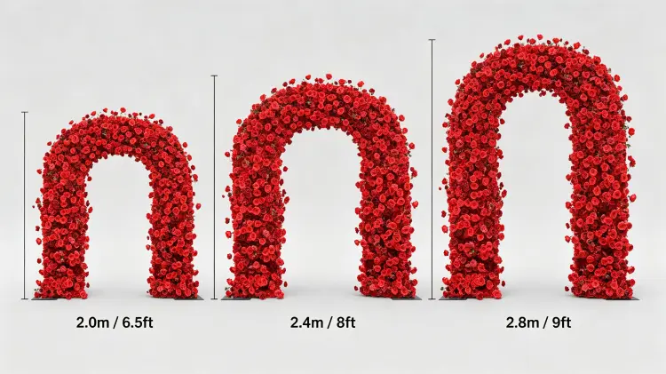 Red Flower Arch Size Comparison 2.0m 2.4m 2.8m Height Guide