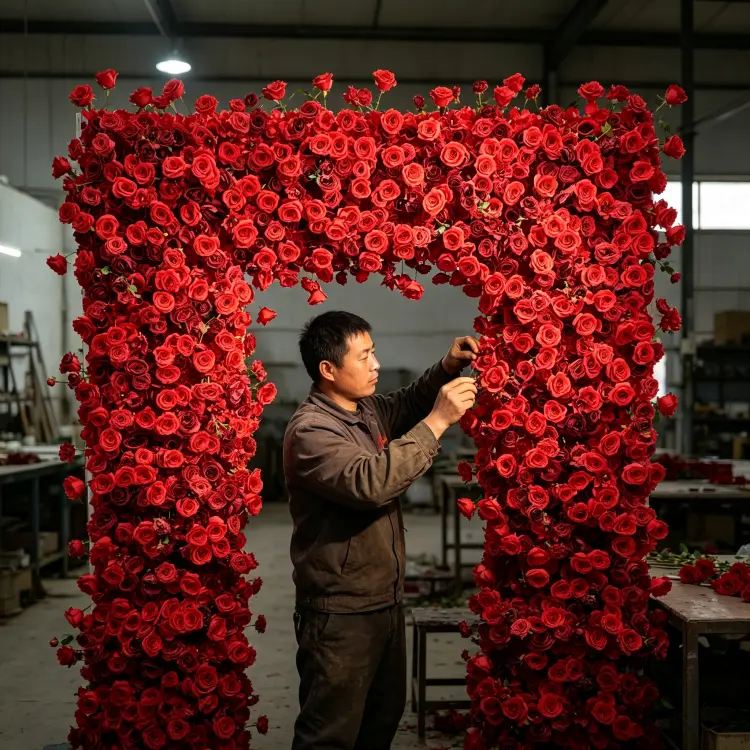 Artisan Handcrafting Artificial Flower Arch Detail Process Handmade Quality Control