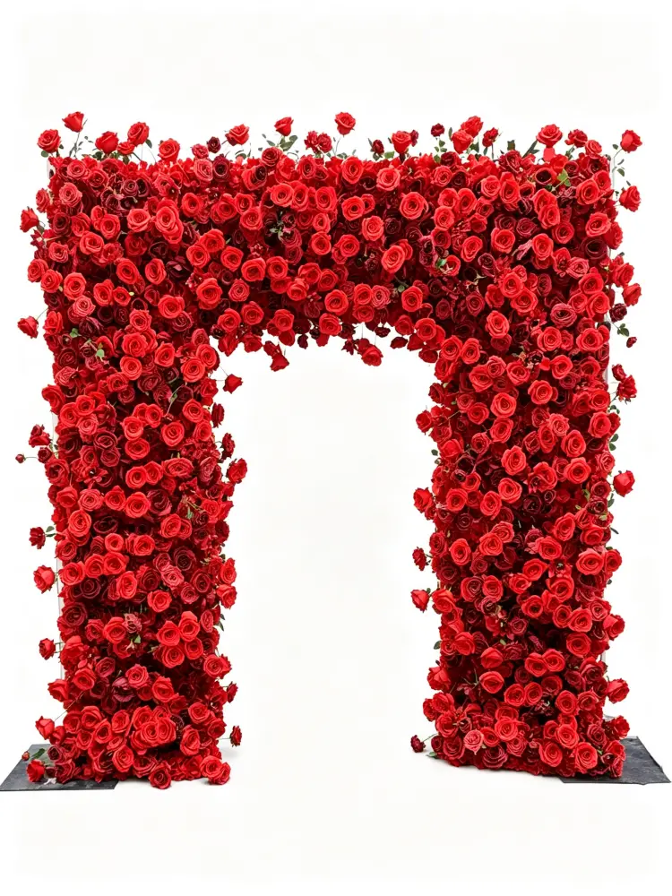 Red Flower Arch Front View Full U-shape on White Background