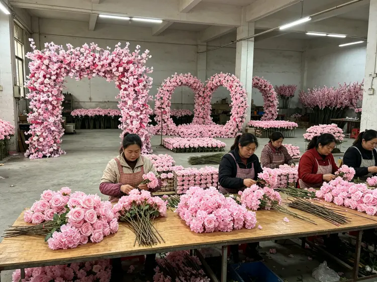 Artificial Flower Factory Production Line Workers Handmade Assembly Workshop for Flower Arches