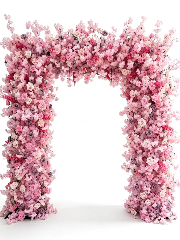 Pink Wedding Arch Front View Full U-shape on White Background