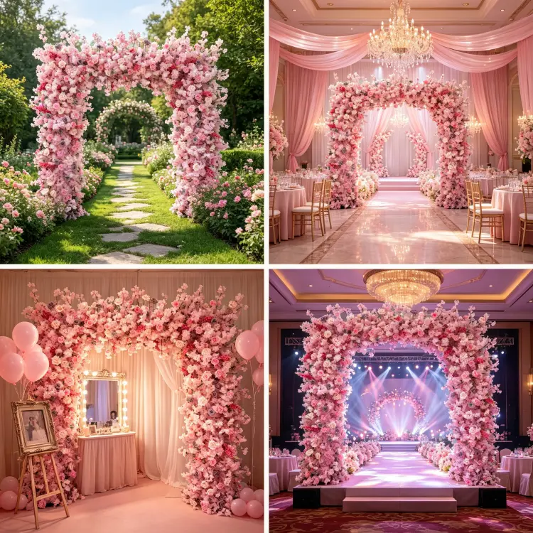 Pink Wedding Arch in Multiple Romantic Settings Garden Ceremony Ballroom Photo Booth