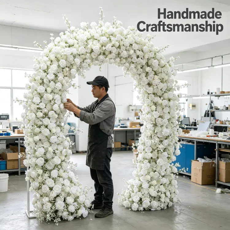 Artisan Hand-Tying Dense White Flower Arch with Cherry Blossom Branches