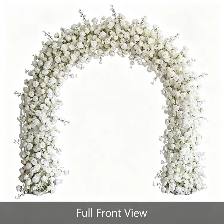 White Rose Flower Arch Front View Full U-shape on White Background