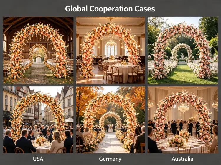 Global Rose Gold Wedding Arch Projects in USA Europe and Australia