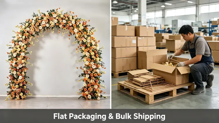 Rose Gold Flower Arch Flat Packaging Carton and Bulk Shipping Pallet