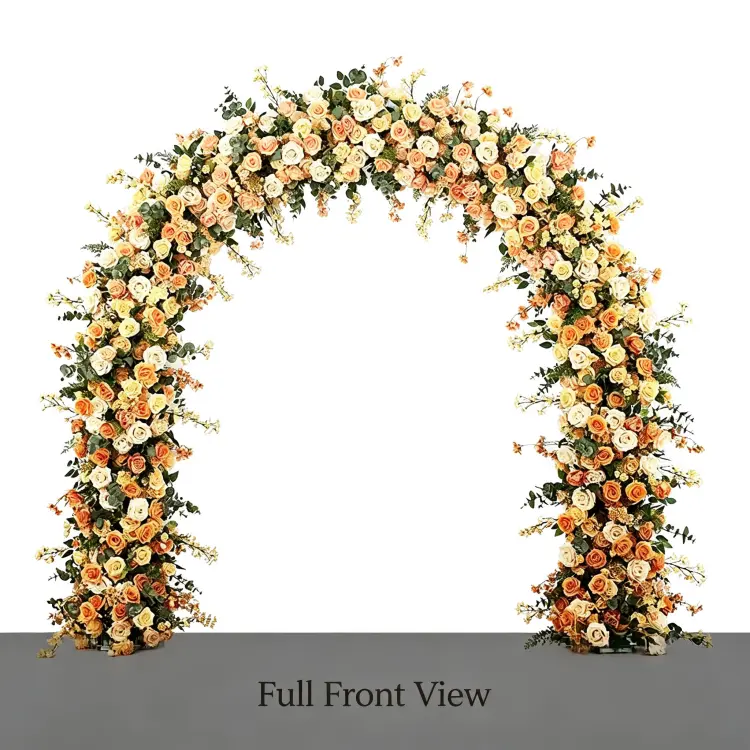 Rose Gold Flower Arch Front View Full U-shape Gradient on White Background