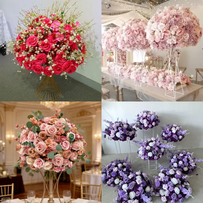 Flower Ball – Artificial Flower Ball Centerpiece for Wedding（Lush Silk Flower Ball for Tables, Hanging & Displays）