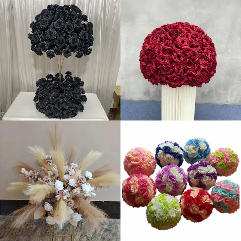 Flower Ball – Artificial Flower Ball Centerpiece for Wedding（Lush Silk Flower Ball for Tables, Hanging & Displays）