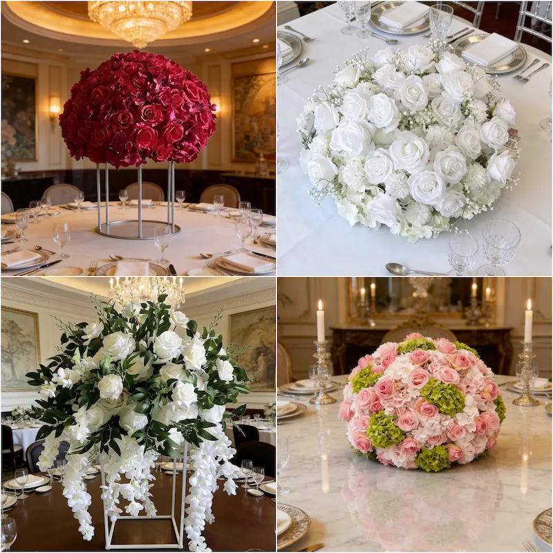 Wedding Flower Arrangements – Artificial Silk Flower Ball（Premium Silk Floral Decor for Wedding Ceremony & Reception）